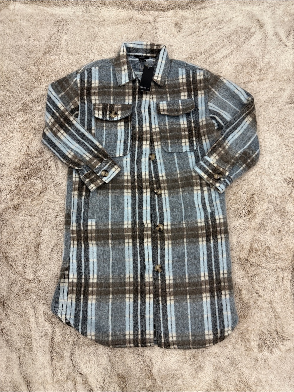 Forever 21 Plaid Teddy Shacket - Gray & Brown